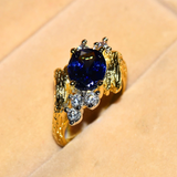 2.6ct Oval Cut Blue Sapphire Engagement Ring 14k Yellow Gold Over Antique Unique