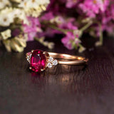 1.2ct Oval Cut Pink Ruby Diamond Petite Engagement Ring 14k Rose Gold Finish