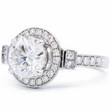 2.75ct Round Cut Diamond Engagement Ring Halo Round Accent 14k White Gold Finish