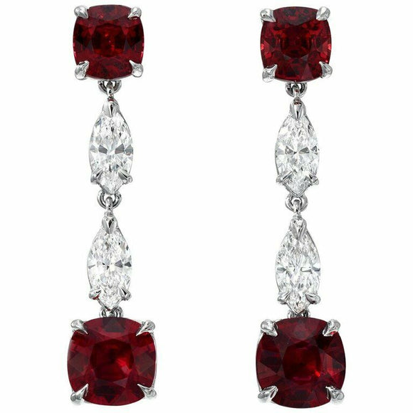 2ct Cushion & Marquise Cut Red Garnet Party Drop Earrings 14k White Gold Finish