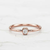 Hexagon Shape Stackable Engagement Ring 0.3ct Round Diamond 14k Rose Gold Finish