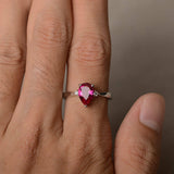 0.75ct Pear Cut Pink Ruby Trilogy Solitaire Engagement Ring 14k WhiteGold Finish