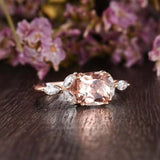 1.5ct Cushion Cut Peach Morganite Floral Leaf Solitaire Ring 14k Dual Gold Over