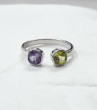 1.5ct Round Peridot Amethyst Open Fashion Engagement Ring 14k White Gold Finish