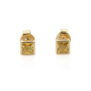 0.7ct Stud Earrings Princess Cut Yellow Sapphire Bezel Set 14k Yellow Gold Over