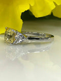 1.2ct Asscher Cut Yellow Sapphire 3 Stone Engagement Ring 14k White Gold Finish