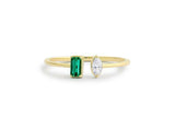 0.7ct Baguette Cut Green Emerald Open Cuff Stackable Ring 14k Yellow Gold Finish