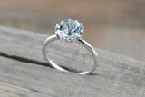 1ct Round Cut Blue Aquamarine Floral Instead of Crown Ring 14k White Gold Finish