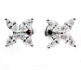 3Ct Marquise Cut Diamond Floral Design Women Stud Earrings 14K White Gold Finish