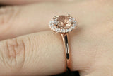 1ct Round Cut Peach Morganite Engagement Ring 14k Rose Gold Over Halo Design