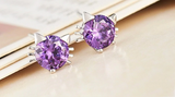 2ct Round Cut Purple Amethyst Cat Animal Design Stud Earrings 14k WhiteGold Over