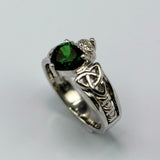 1ct Heart Cut Green Emerald Engagement Ring Celtic Trinity 14k White Gold Finish