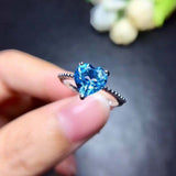 1ct Engagement Ring Heart Blue Topaz Beaded Ball Solitaire 14k White Gold Finish