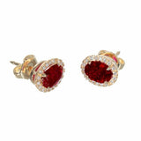 1.5ct Oval Cut Pink Ruby Diamond Halo Stud Earrings 14k Yellow Gold Finish