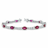 15ct Oval Cut Pink Ruby Vintage Inspired Tennis Bracelet 14k White Gold Finish