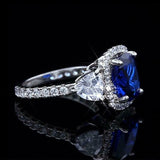 4.5Ct Cushion Cut Blue Sapphire Royal Iced Engagement Ring 14K White Gold Finish