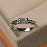 1ct Baguette Cut Blue Aquamarine Solitaire Split Band Ring 14k White Gold Finish