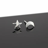 Moon Star Stud Earrings 14k White Gold Finish