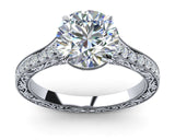 1.9ct Round Cut Diamond Milgrain Vintage Engagement Ring 14k White Gold Finish