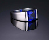 2ct Princess Cut Blue Sapphire Solitaire Engagement Men Ring 14k White Gold Over