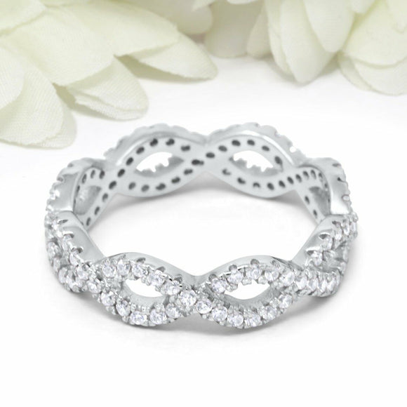 3Ct Round Cut VVS1 Diamond Infinity Eternity Wedding Band 18K White Gold Finish