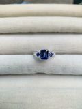 2ct Engagement Ring Emerald Cut Blue Sapphire Three Stone 14k White Gold Finish