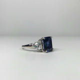 2ct Trillion Diamond Blue Sapphire Trilogy Engagement Ring 14k White Gold Finish