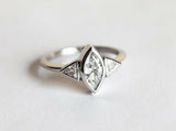 Three Stone Engagement Ring 1.2ct Marquise Cut Diamond 14k White Gold Finish