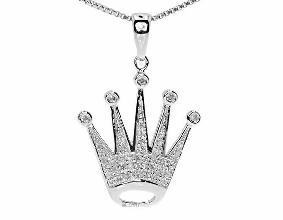 0.25ct Round Cut VVS1D Diamond Pendant Crown 14k White Gold Finish NO CHAIN