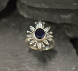 1ct Engagement Ring Oval Cut Blue Sapphire Leaf Floral 14k White Gold Finish