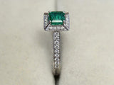 1.8ct Engagement Ring Princess Cut Green Emerald Diamond Halo 14k WhiteGold Over