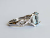 1.5ct Emerald Cut Blue Aquamarine Infinity Engagement Ring 14k White Gold Finish