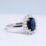 3Ct Oval Cut Blue Sapphire Diamond Floral Solitaire Ring 14k White Gold Finish