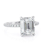 2.5ct Emerald Cut Diamond Hidden Halo Ring 14k White Gold Over with Round Accent