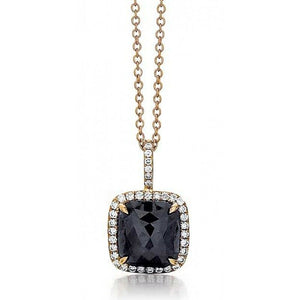 1ct Cushion Cut Black Diamond Halo Pendant 14k Yellow Gold Finish NO CHAIN