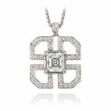 2.1ct Asscher Cut Diamond Pendant Art Deco Style 14k White Gold Finish NO CHAIN