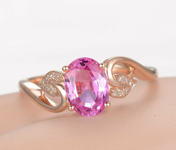 3ct Oval Cut Pink Sapphire Antique Filigree Engagement Ring 14k Rose Gold Finish