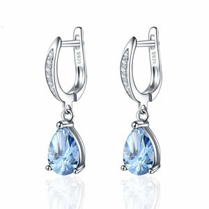 2.2ct Pear Cut Blue Aquamarine Dangle Drop Earrings 14k White Gold Finish