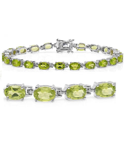 15ct Oval Cut Green Peridot Royal Women Tennis Bracelet 14k White Gold Finish