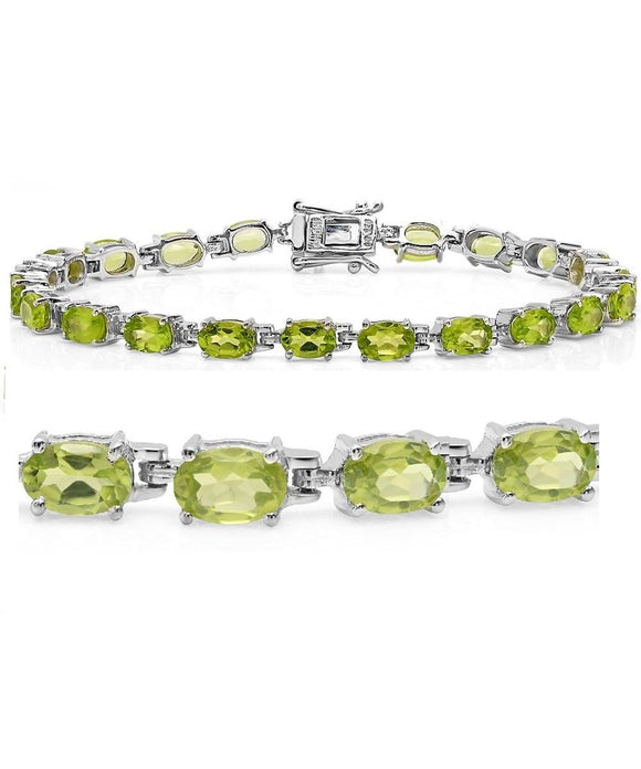 15ct Oval Cut Green Peridot Royal Women Tennis Bracelet 14k White Gold Finish