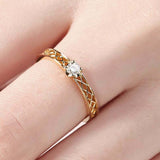 Open Mesh Shank Solitaire Ring 0.65ct Round Cut Diamond 14k Yellow Gold Finish