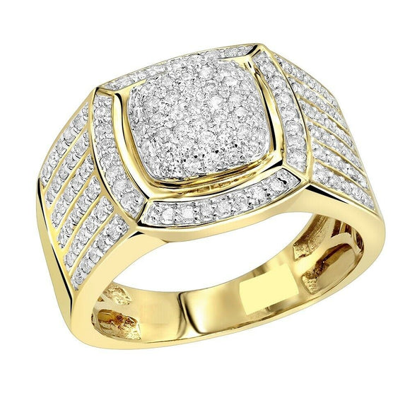 5Ct Round Diamond Cluster Halo Accent Men Engagement Ring 14K Yellow Gold Finish