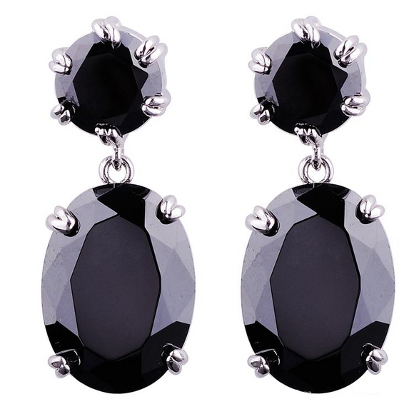 4Ct Oval Cut Black Diamond Party Drop Earrings for Women 14K White Gold Finish