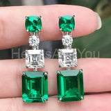 2.5ct Green Emerald Cut Simulated Party Wear Drop Earrings 14k White Gold Plated