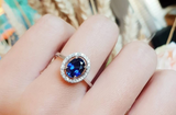 2ct Oval Cut Blue Sapphire Engagement Ring 14k White Gold Finish Halo Statement