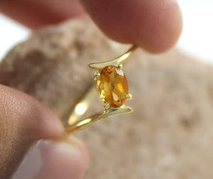 1ct Engagement Ring Oval Cut Yellow Citrine Bypass Solitaire 14k YellowGold Over