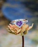 2.5ct Heart Cut Purple Amethyst Engagement Ring 14k White Gold Over Heart Shape