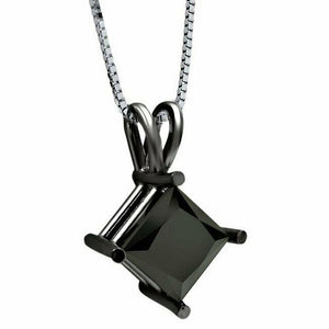 1ct Princess Cut Black Diamond Solitaire Pendant 14k Black Gold Finish NO CHAIN