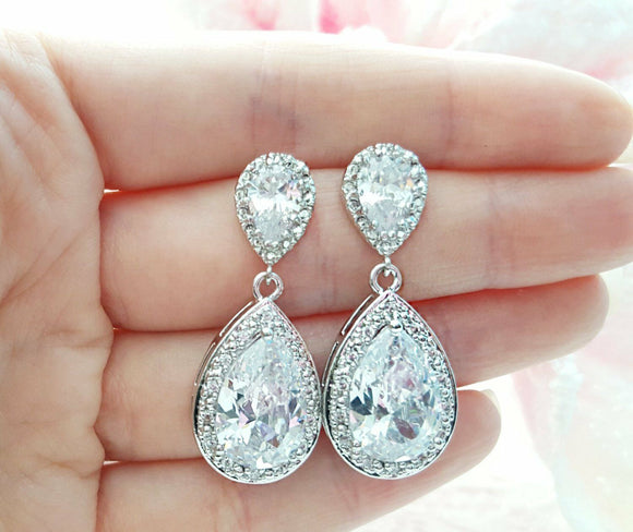 5ct Pear Cut Diamond Halo Cocktail Drop Party Earrings 14k White Gold Finish