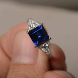 2ct Asscher Cut Blue Sapphire Trilogy Wedding Engagement Ring 18k WhiteGold Over